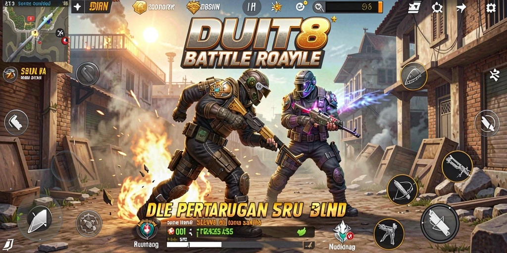 Screenshot gameplay seru di DUIT8 dengan pertempuran Battle Royale yang intens.