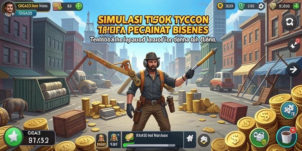 Tampilan utama gameplay GIGA33 menyajikan manajemen bisnis yang seru.
