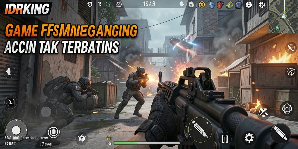 Tampilan gameplay IDRKING yang mendebarkan dalam aksi FPS.