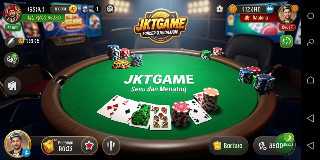 Tampilan gameplay seru di JKTGAME dengan berbagai pemain poker.