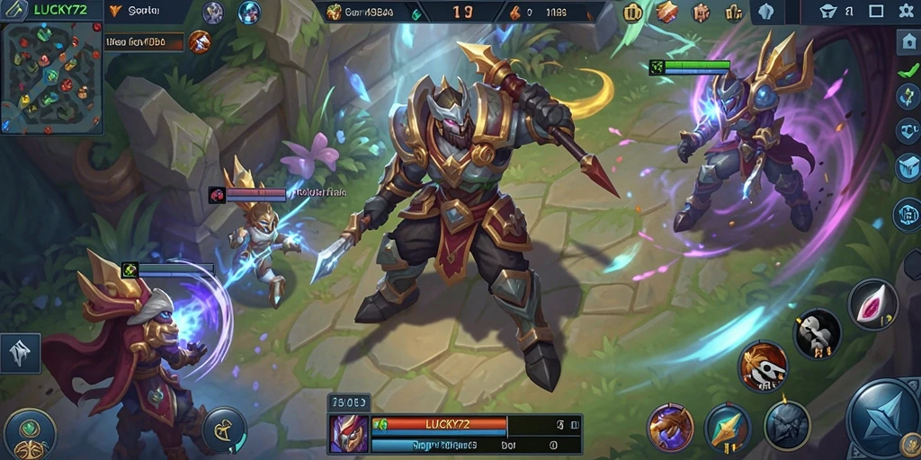 Tampilan gameplay menegangkan dalam LUCKY72 saat pertarungan tim berlangsung.