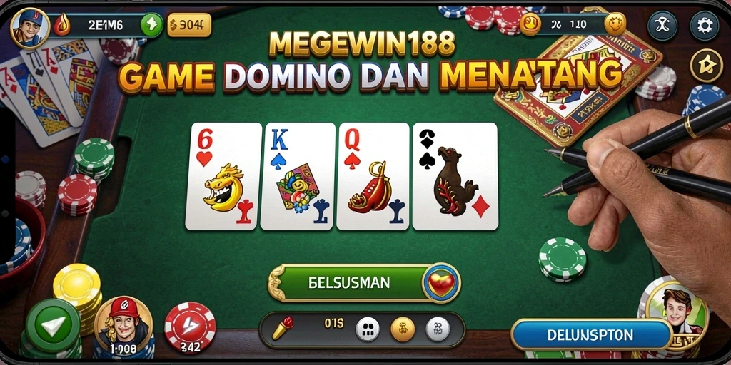 Screenshot gameplay MEGEWIN188 menampilkan permainan domino yang seru.