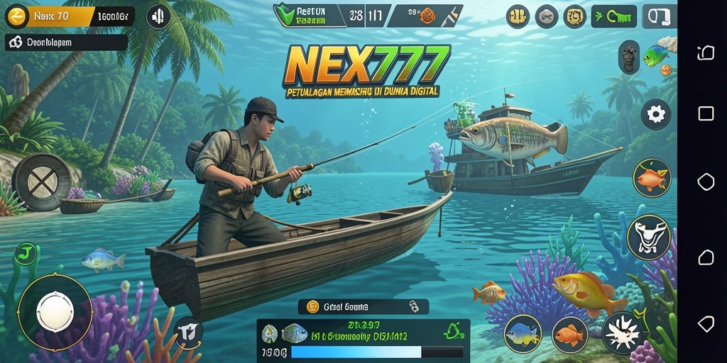 Screenshot gameplay NEX777 dengan aksi memancing yang menakjubkan.