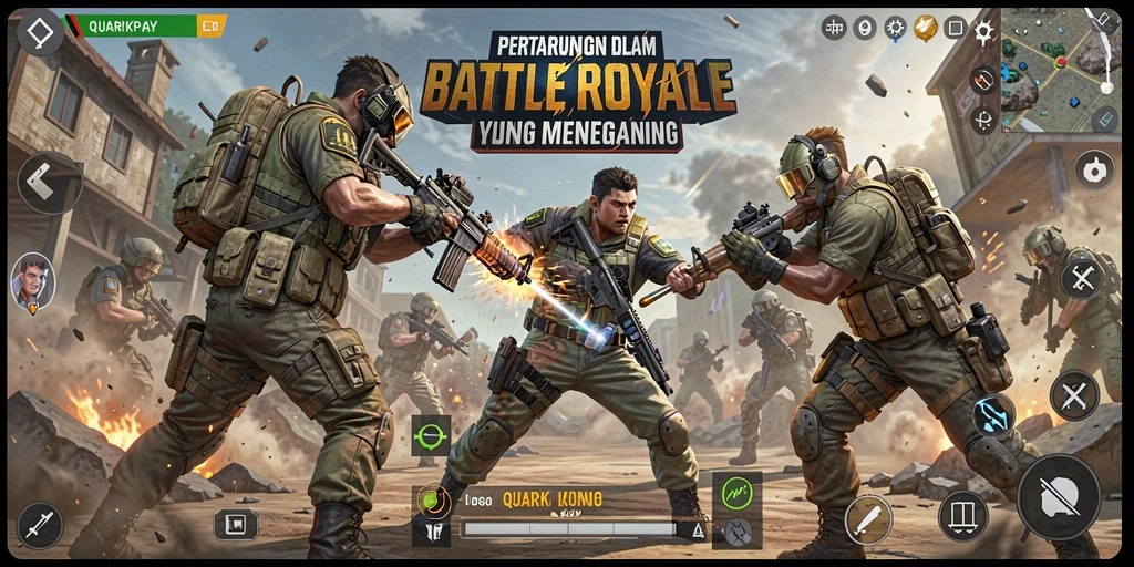 Screenshot menampilkan aksi mendebarkan dalam Battle Royale.