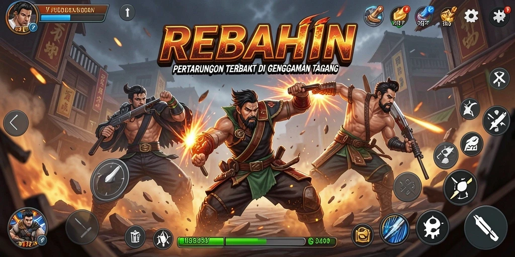 Tangkapan layar utama gameplay Fighting REBAHIN yang mendebarkan.