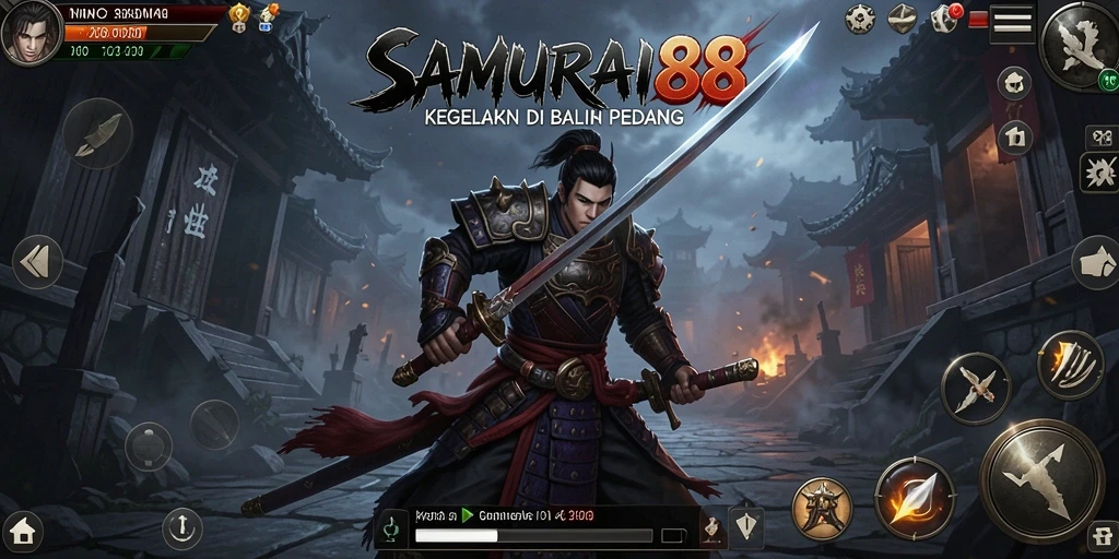 Screenshot menunjukkan suasana mencekam di dalam game SAMURAI88.