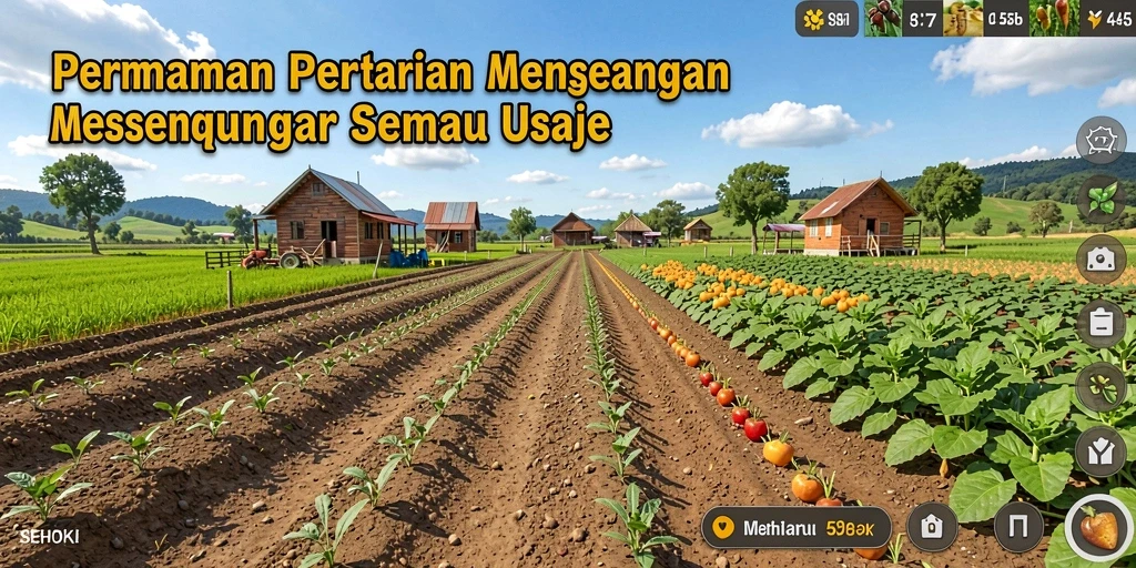 Tampilan gameplay SEHOKI dengan aktivitas pertanian yang seru.
