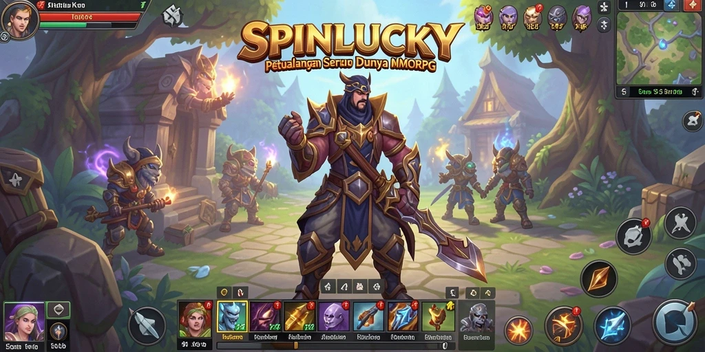 Tangkapan layar gameplay SPINLUCKY menampilkan aksi pertempuran yang epik dan karakter yang dinamis.