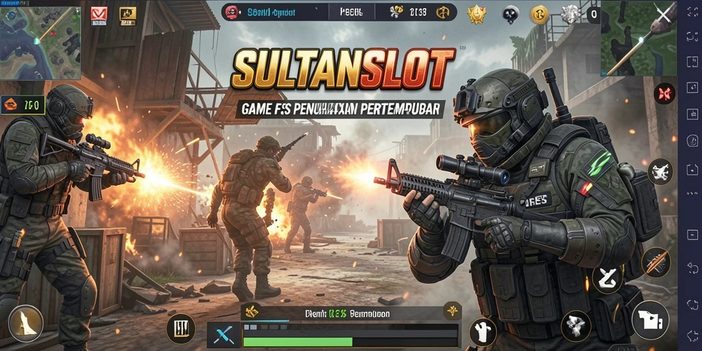 Screenshot gameplay SULTANSLOT menampilkan aksi tembak-menembak yang intens.