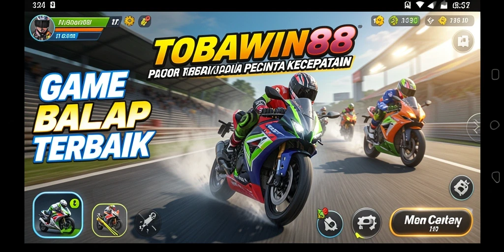 Gameplay seru dari TOBAWIN88 dengan balapan motor yang mendebarkan.